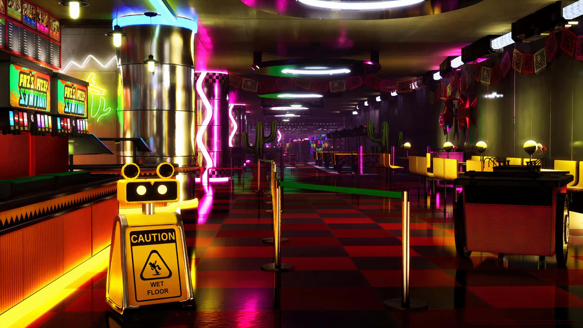 Fnaf Security Breach Background Wet Floor Sign In A Lounge