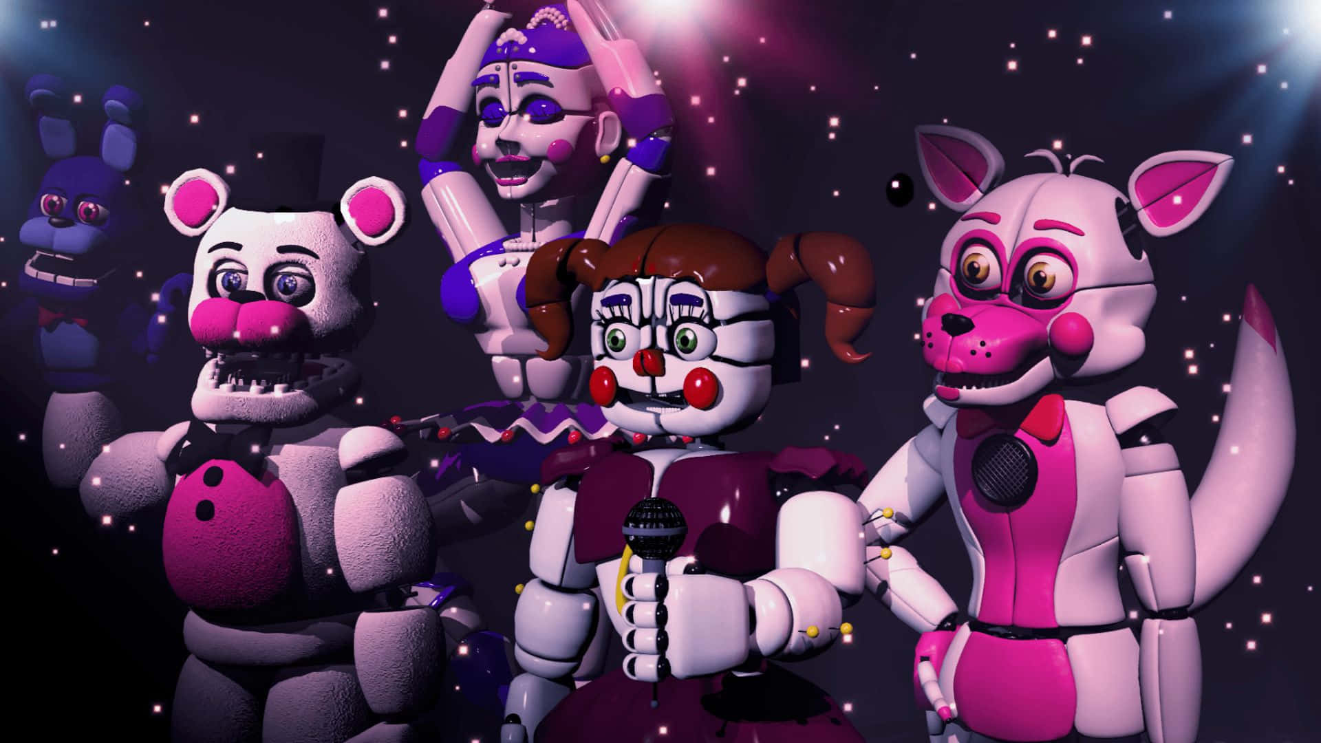 FNAF Sister Location - Funtime Freddy and Funtime Foxy in the Spotlight Wallpaper