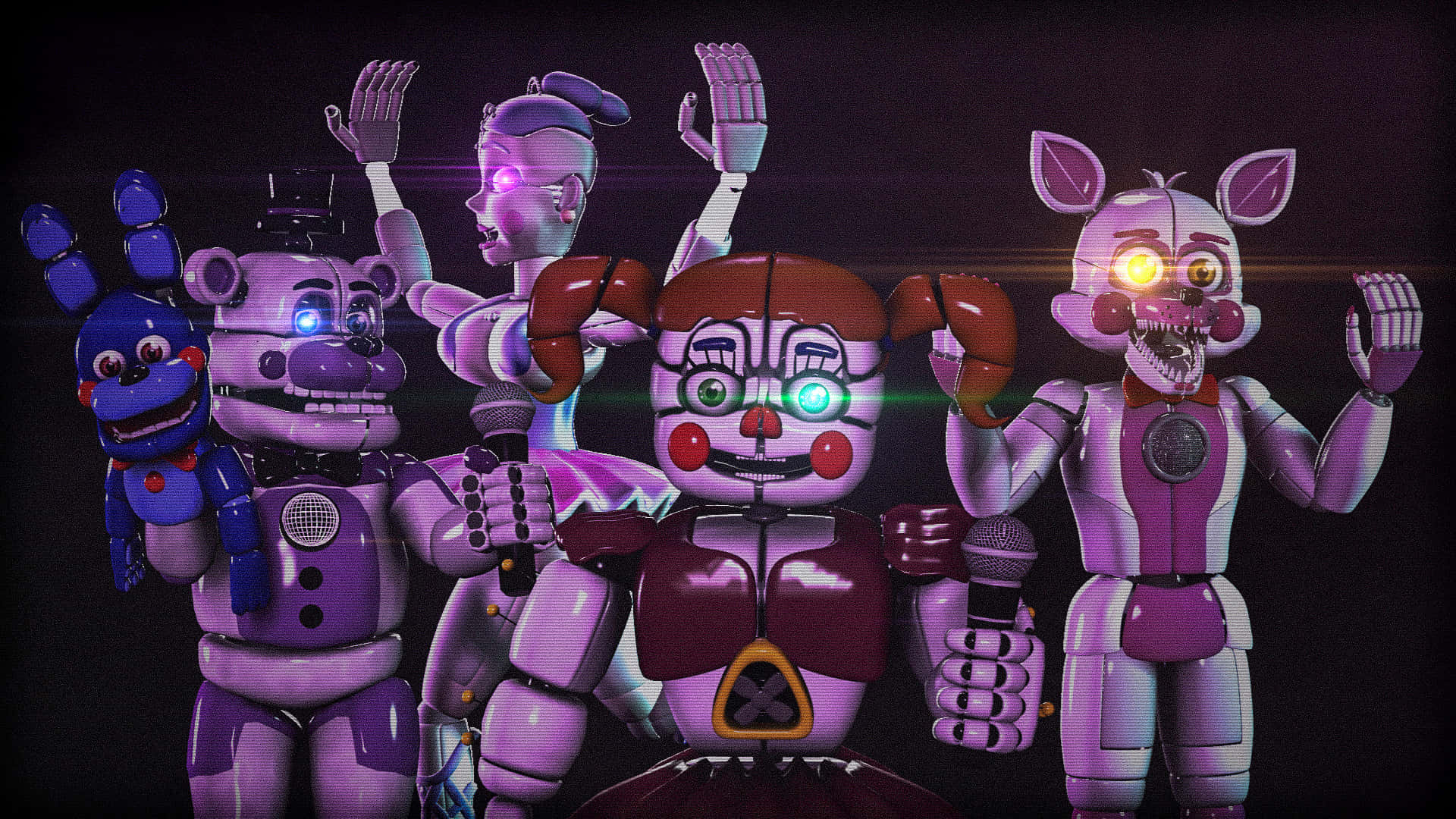Chilling animatronics from FNaF Sister Location in action Wallpaper