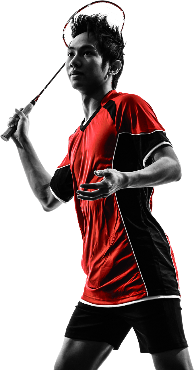 Focused Badminton Player Ready Position PNG