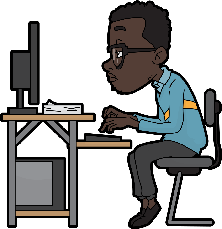 Focused Cartoon Man Workingat Desk PNG
