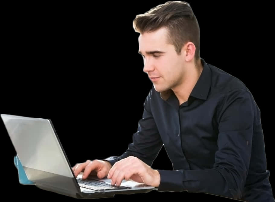 Focused Man Using Laptop PNG