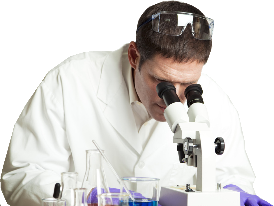 Focused Scientist Using Microscope PNG