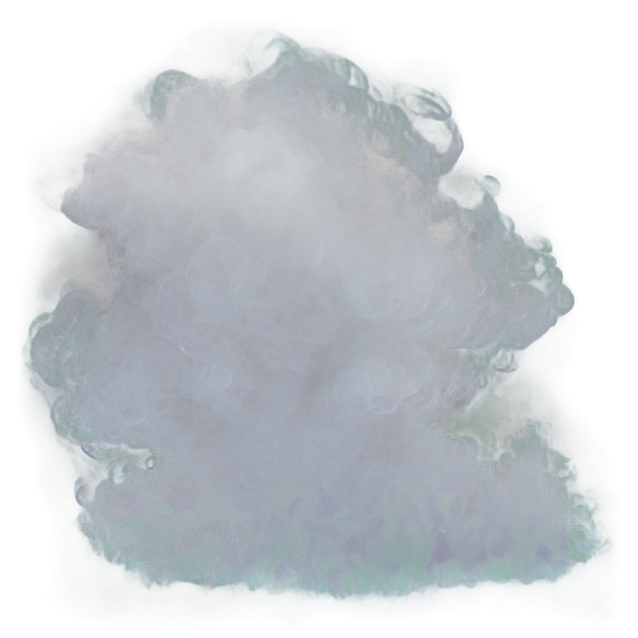 A fluffy white cloud with teal edges floating in a soft gray sky