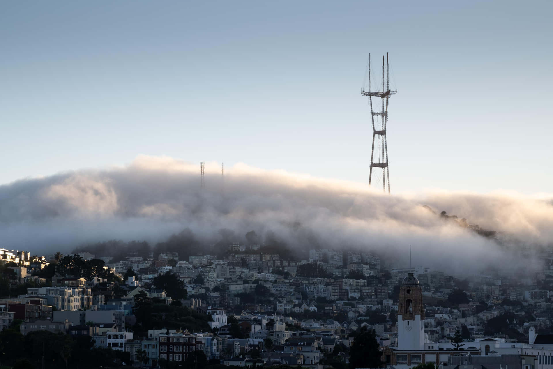 Fog Enshrouded Sutro Tower San Francisco Wallpaper