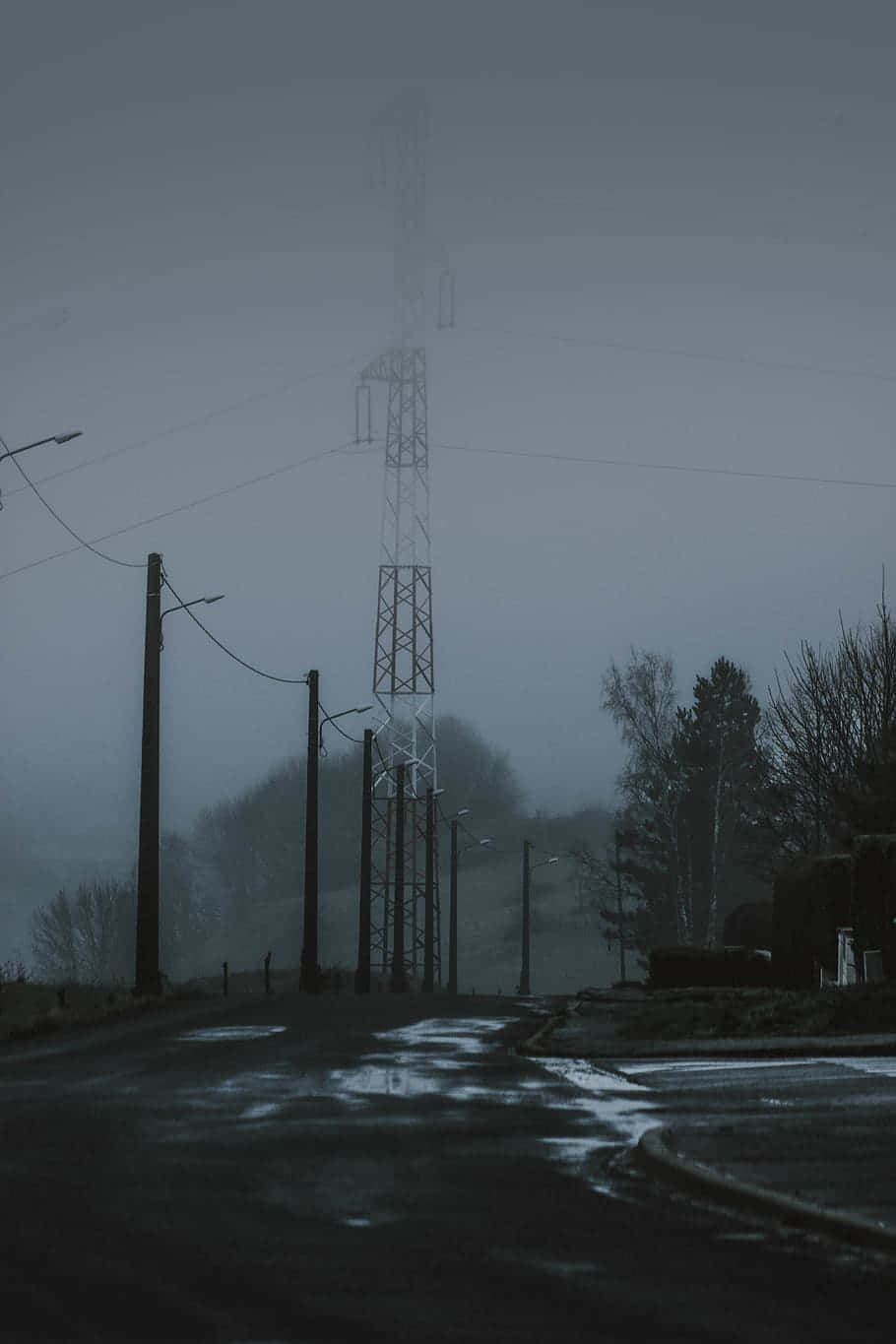 Foggy Aesthetic Electric Tower Background