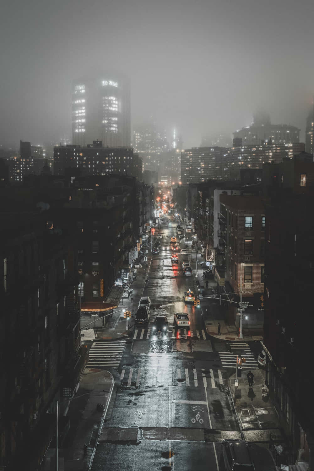 Foggy Aesthetic City At Night Background