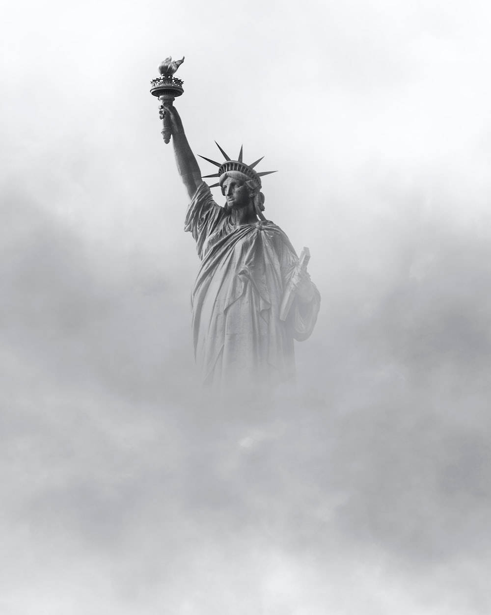Foggy Lady Liberty New York Black And White Wallpaper