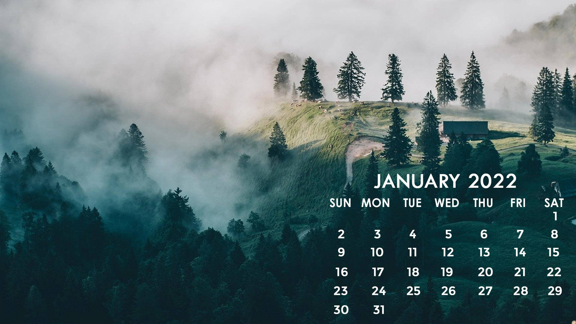 Foggy Mountain Top January 2022 Calendar Wallpaper