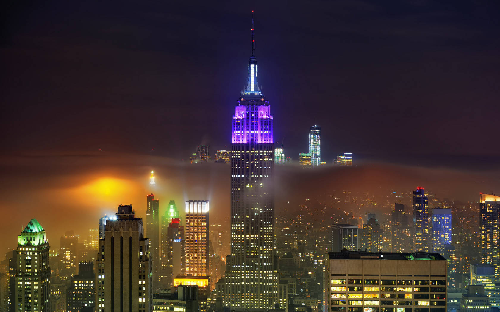 Foggy Purple Empire State Building Wallpaper