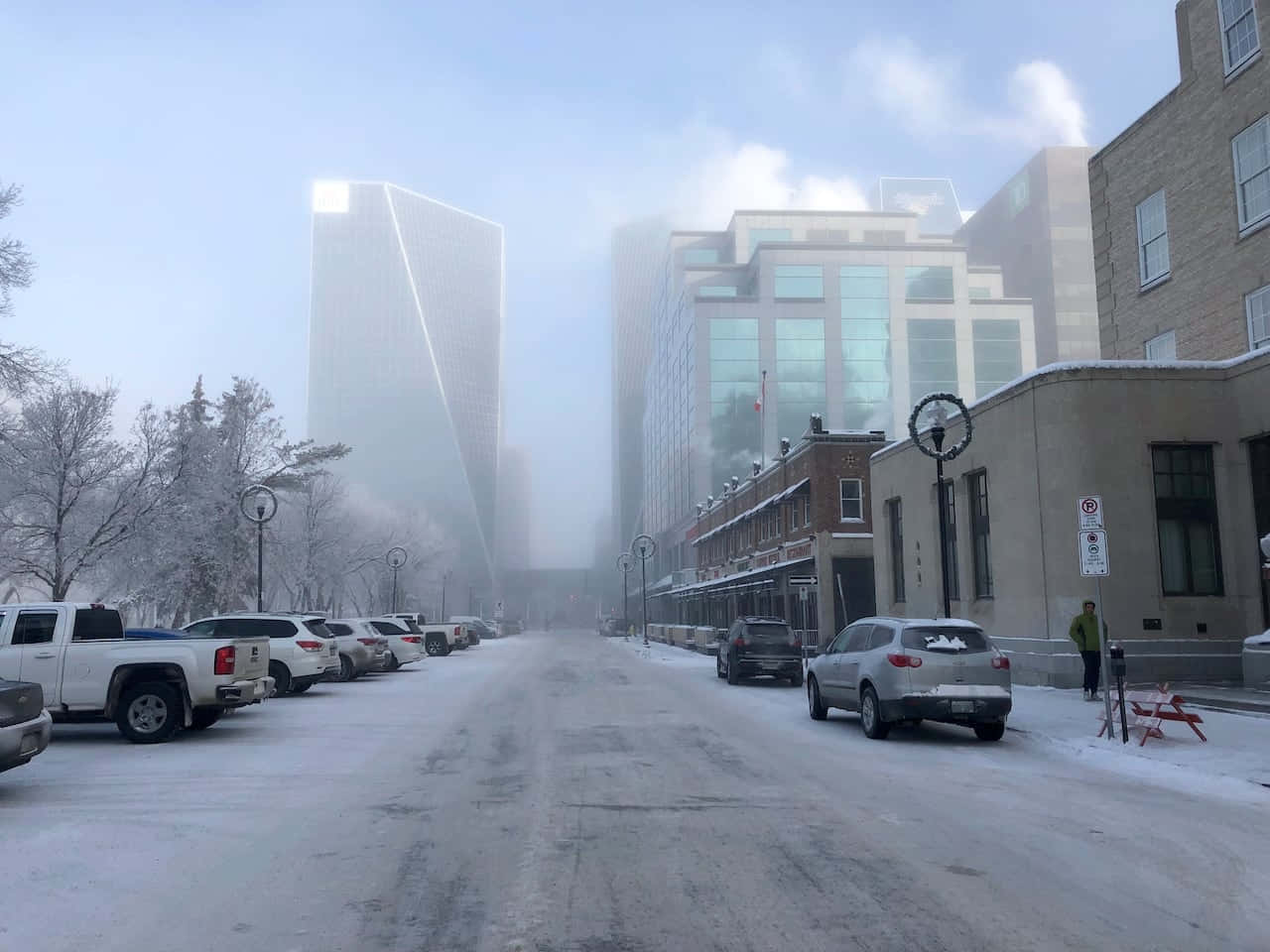 Tåkete Vintermorgen Regina Canada Bakgrunnsbildet