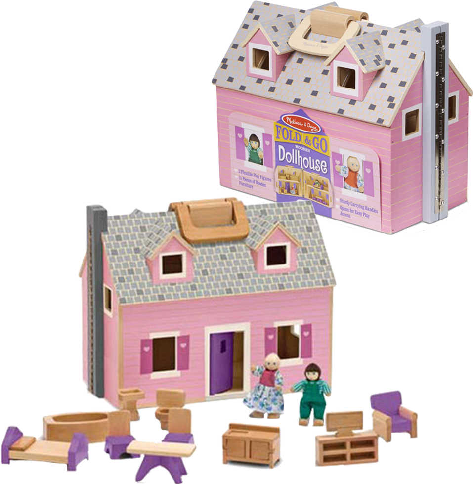 Foldable Pink Dollhousewith Furnitureand Figures PNG