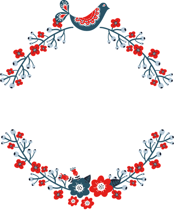 Folk Art Floral Christmas Frame PNG