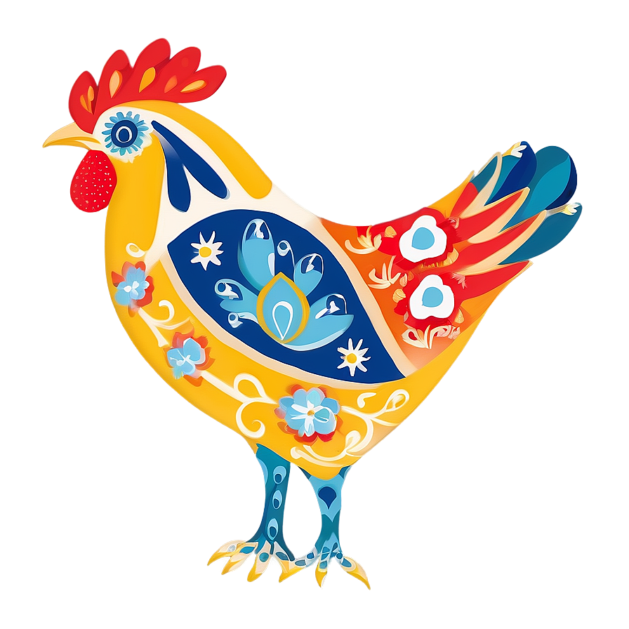 Folk Art Hen Motif Png Gea PNG