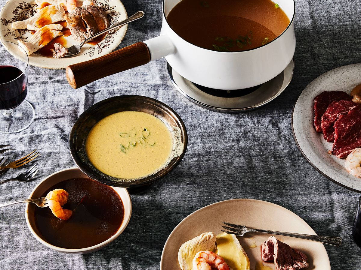 Mouthwatering Fondue with Bright Mustard Broth Wallpaper