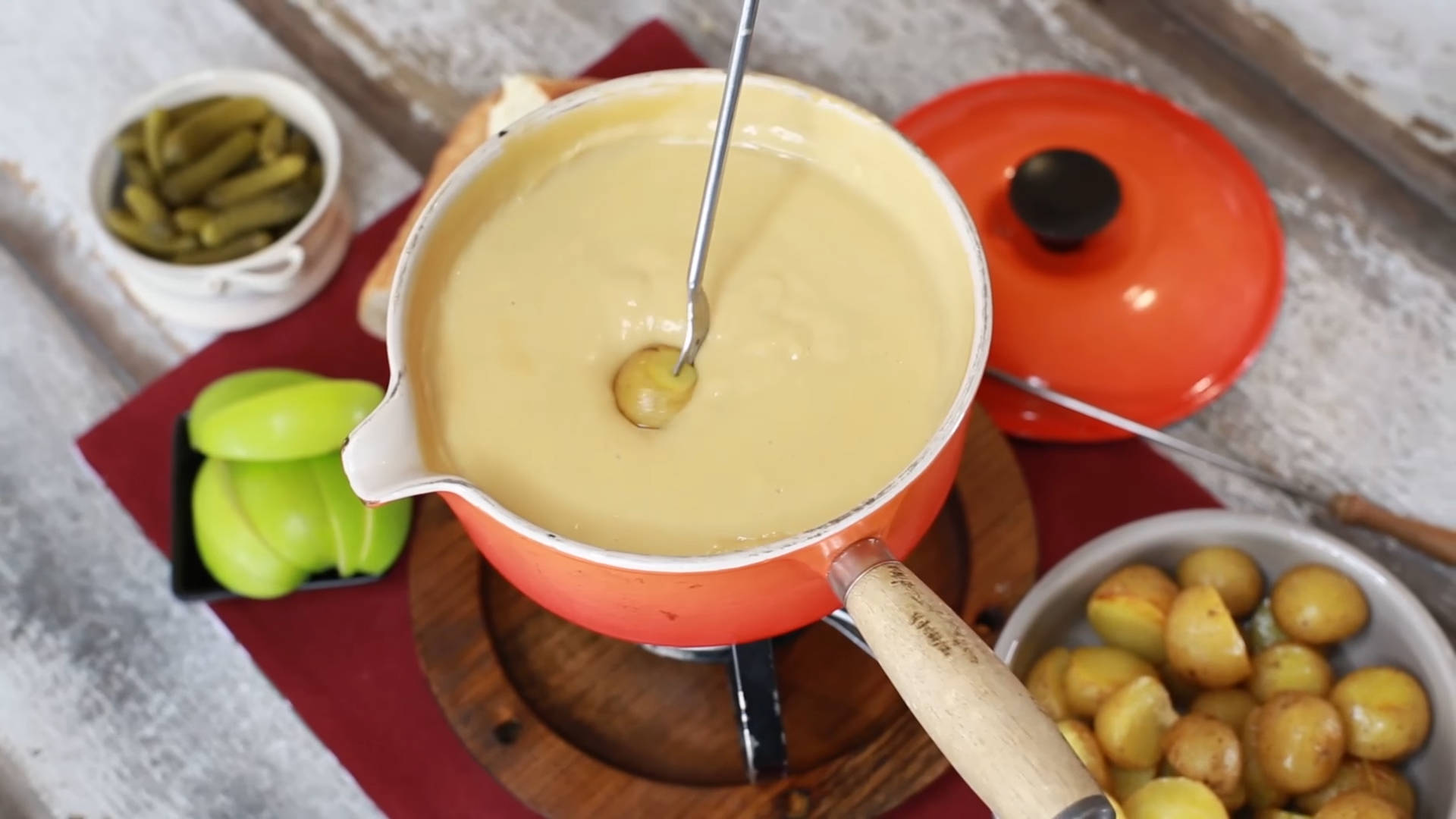 Fondue With Potatoes And Pickles Wallpaper