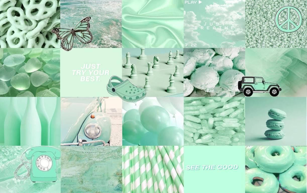 Collagede Comida En Tono Verde Salvia Para Escritorio Fondo de pantalla
