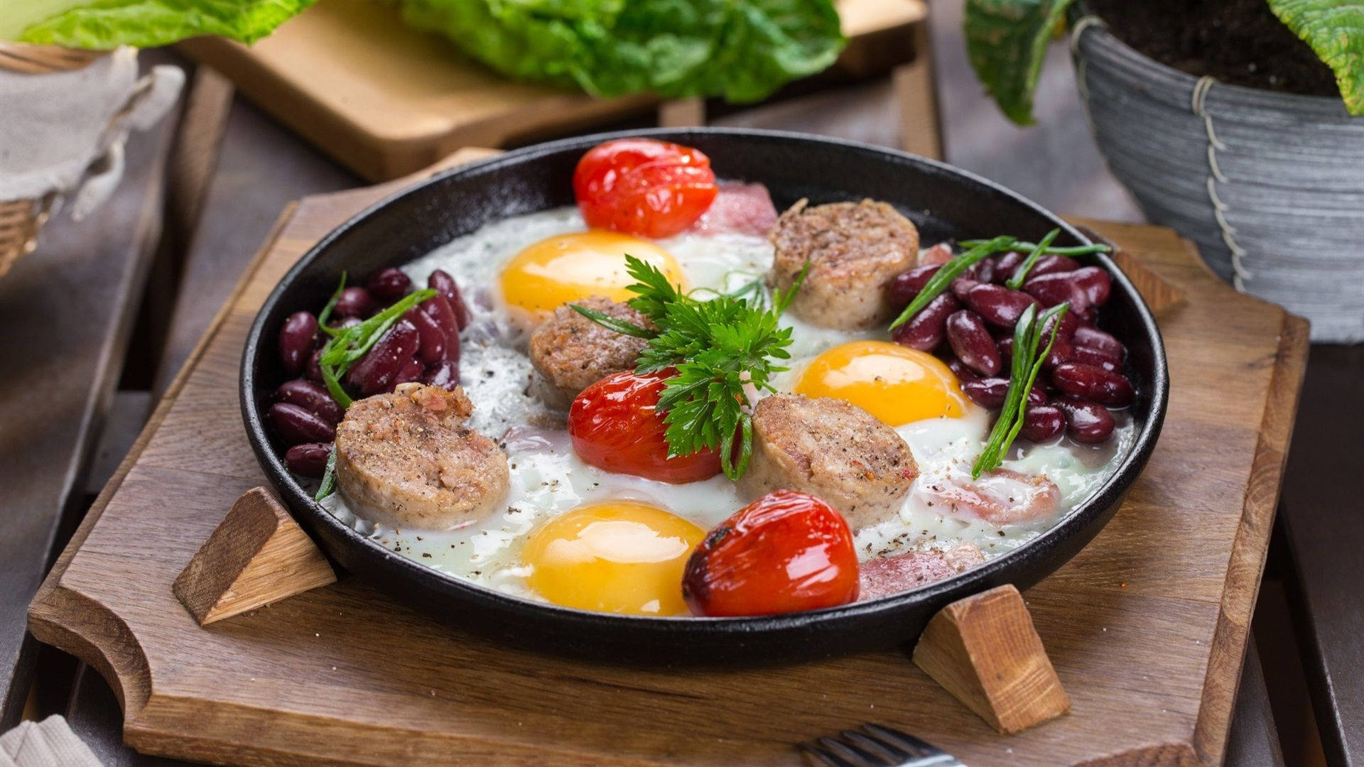 Food Photography Eggs Tomatoes And Herbs Wallpaper