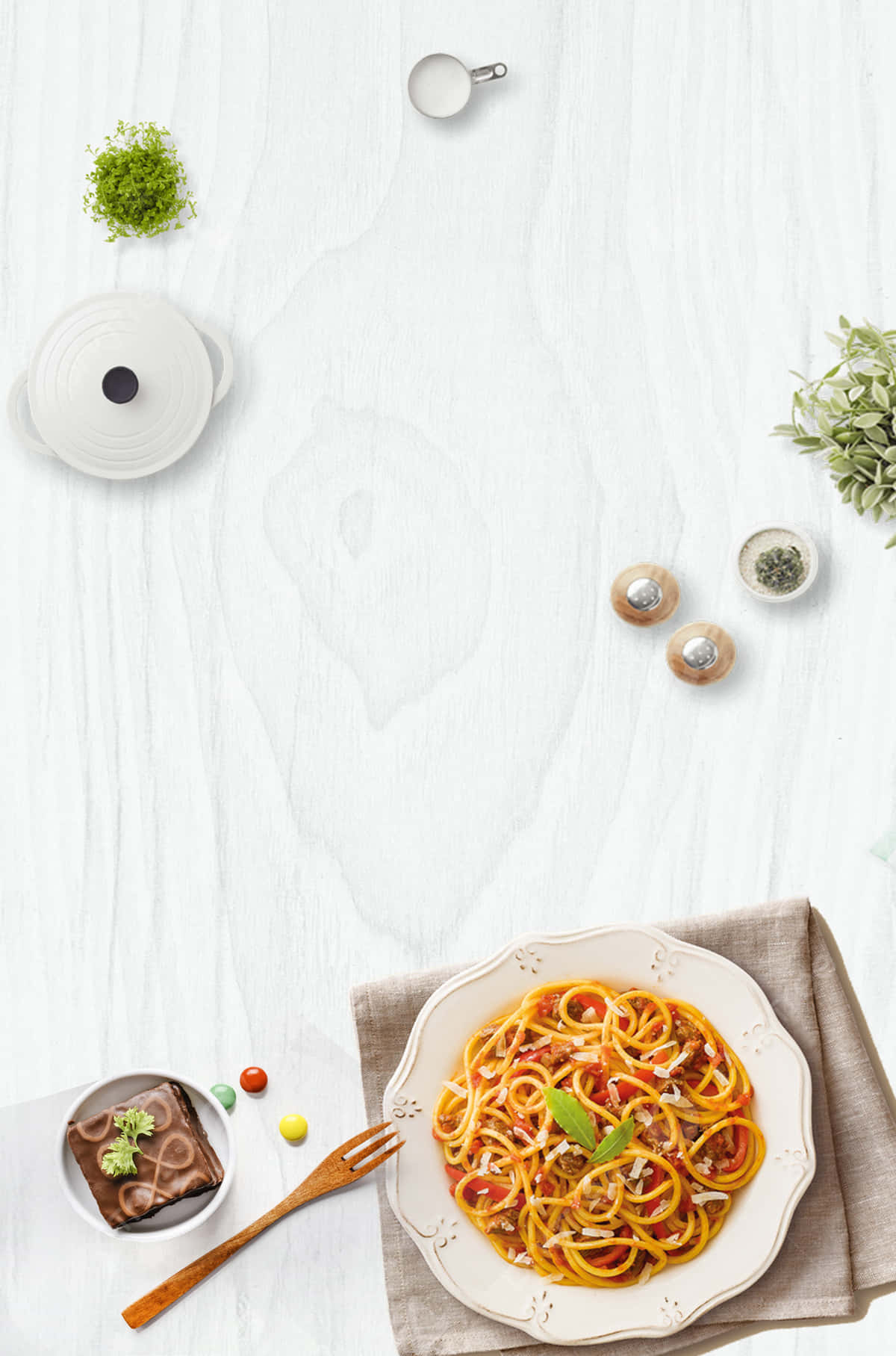En tallerken med spaghetti med kød og grøntsager Wallpaper