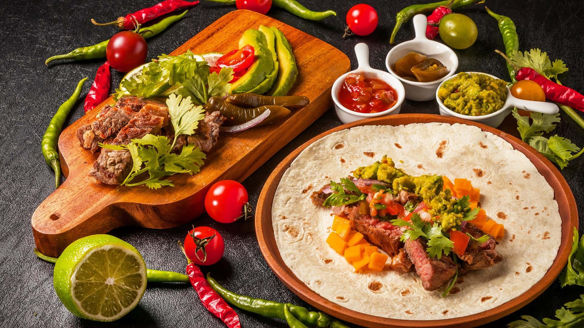 Food Table With Tacos Wallpaper