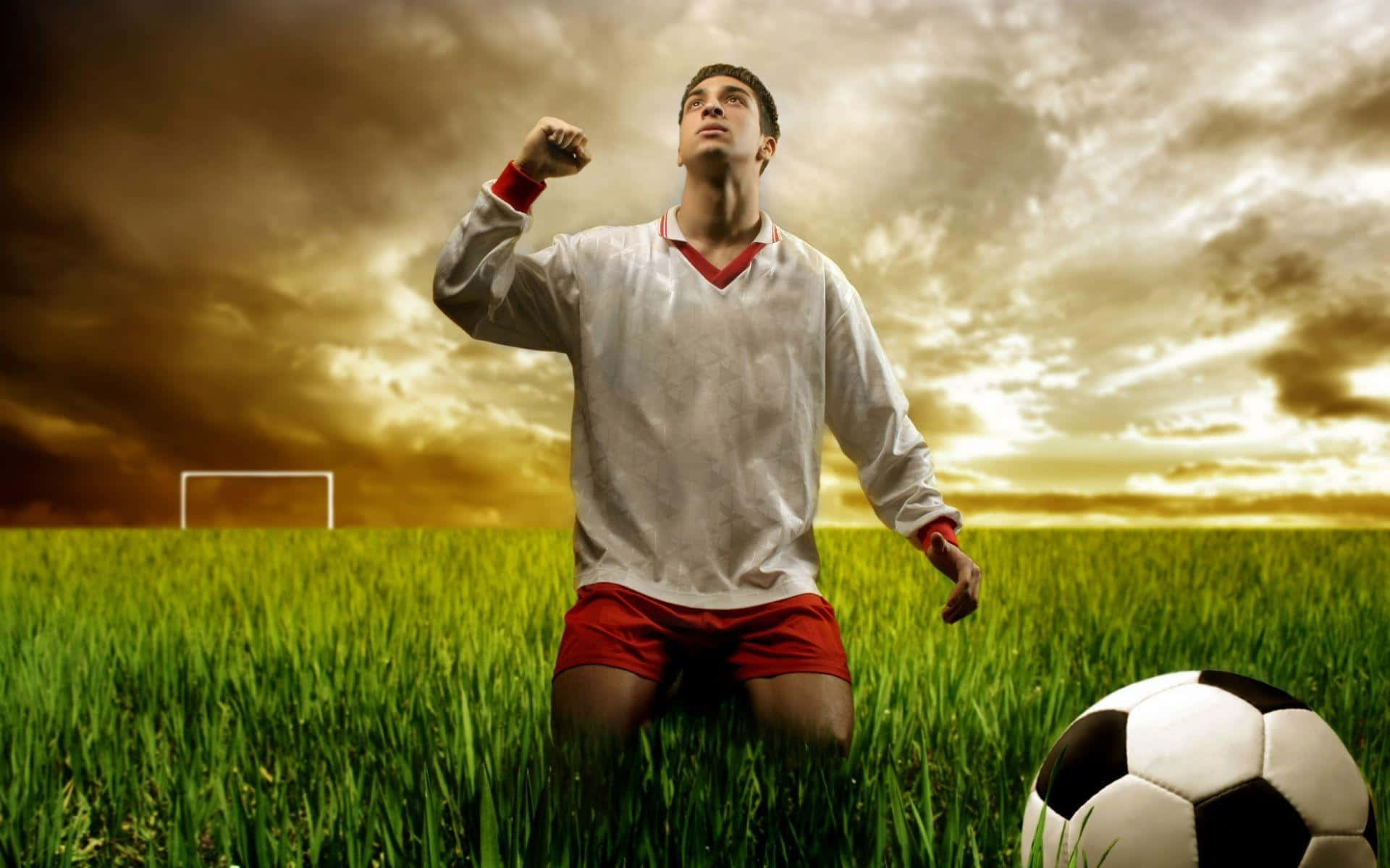 Soccer Player Kicking A Soccer Ball In The Grass Wallpaper