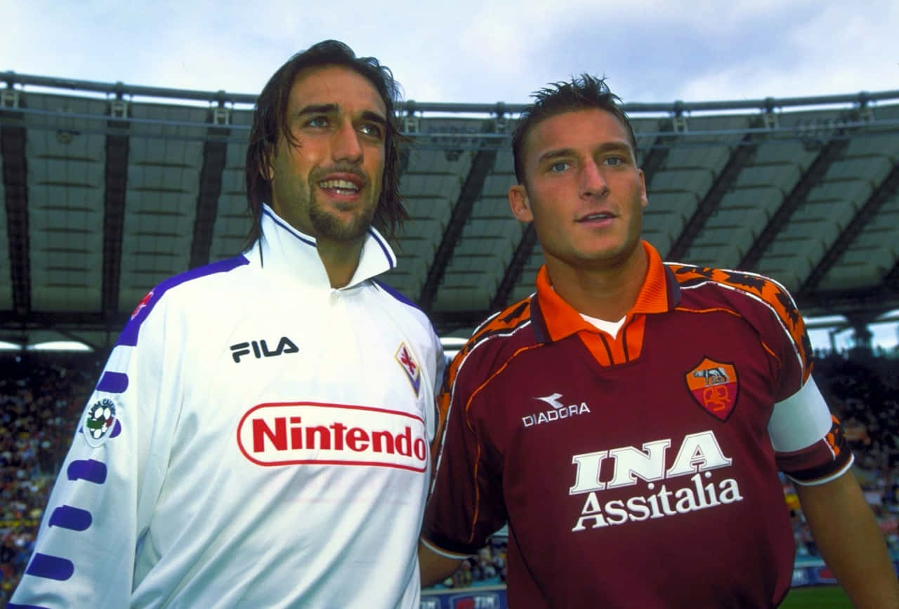 Football Player Gabriel Batistuta And Francesco Totti Wallpaper