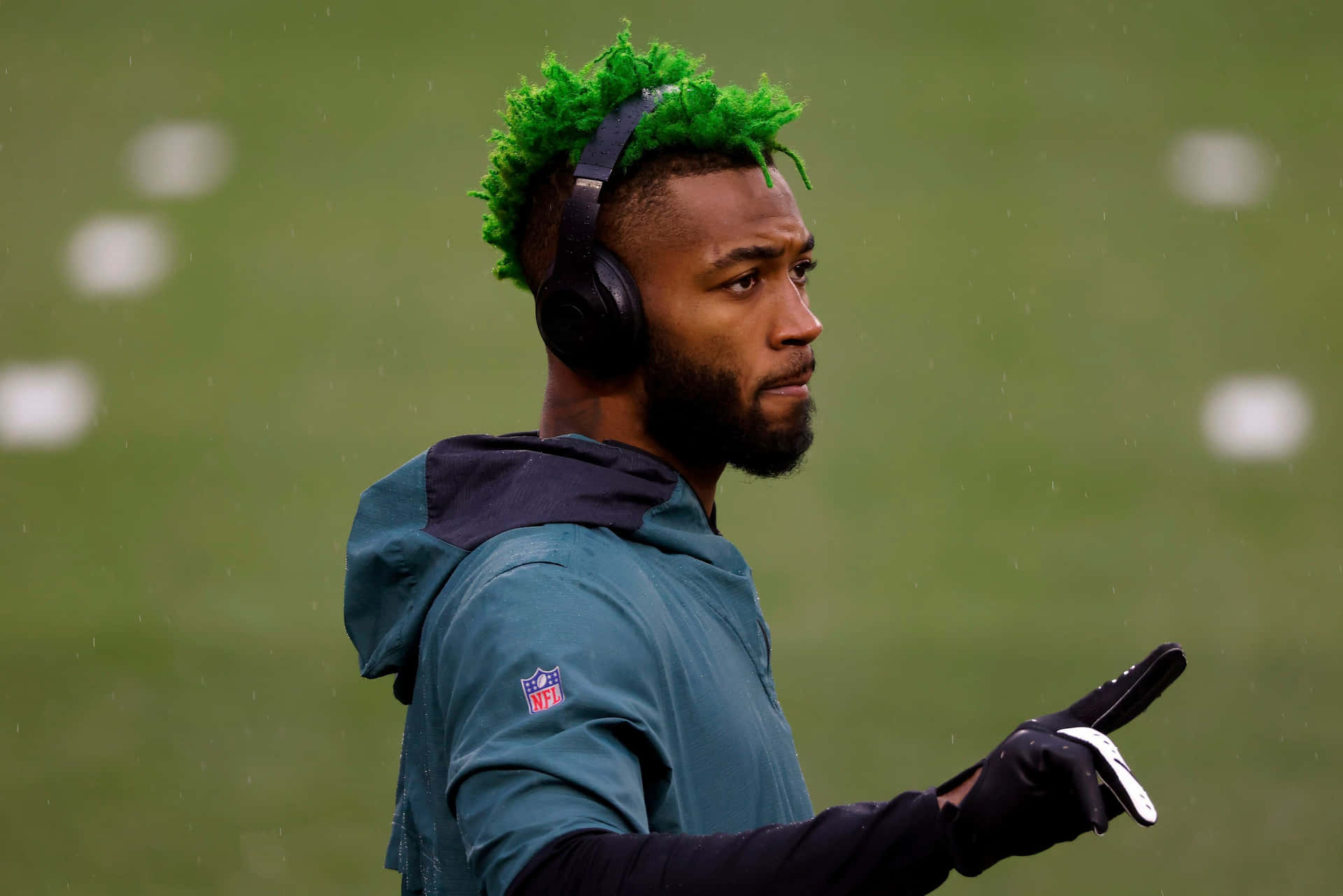 Football Player Green Hair Headphones Wallpaper