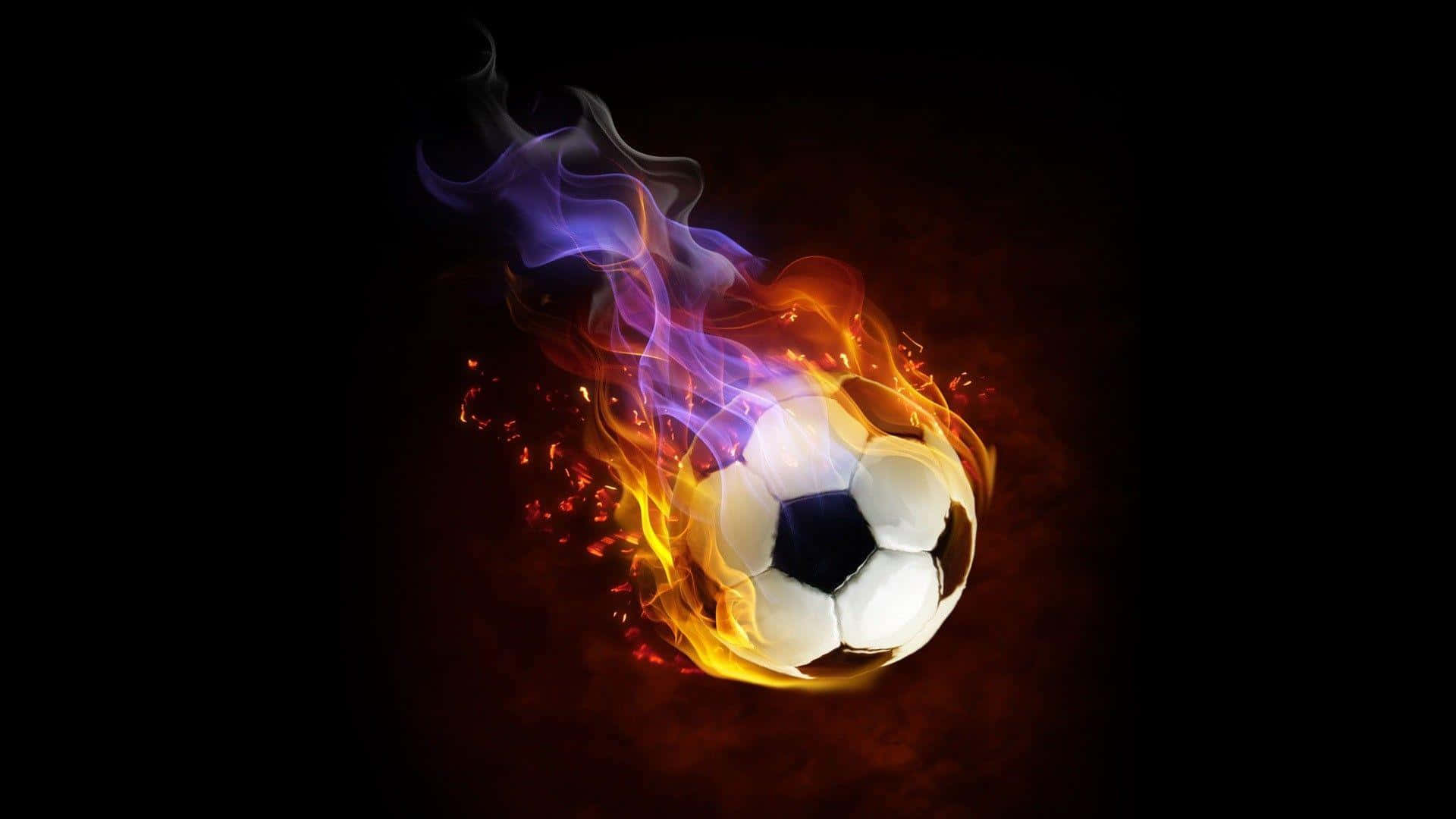 A Soccer Ball In Flames On A Black Background