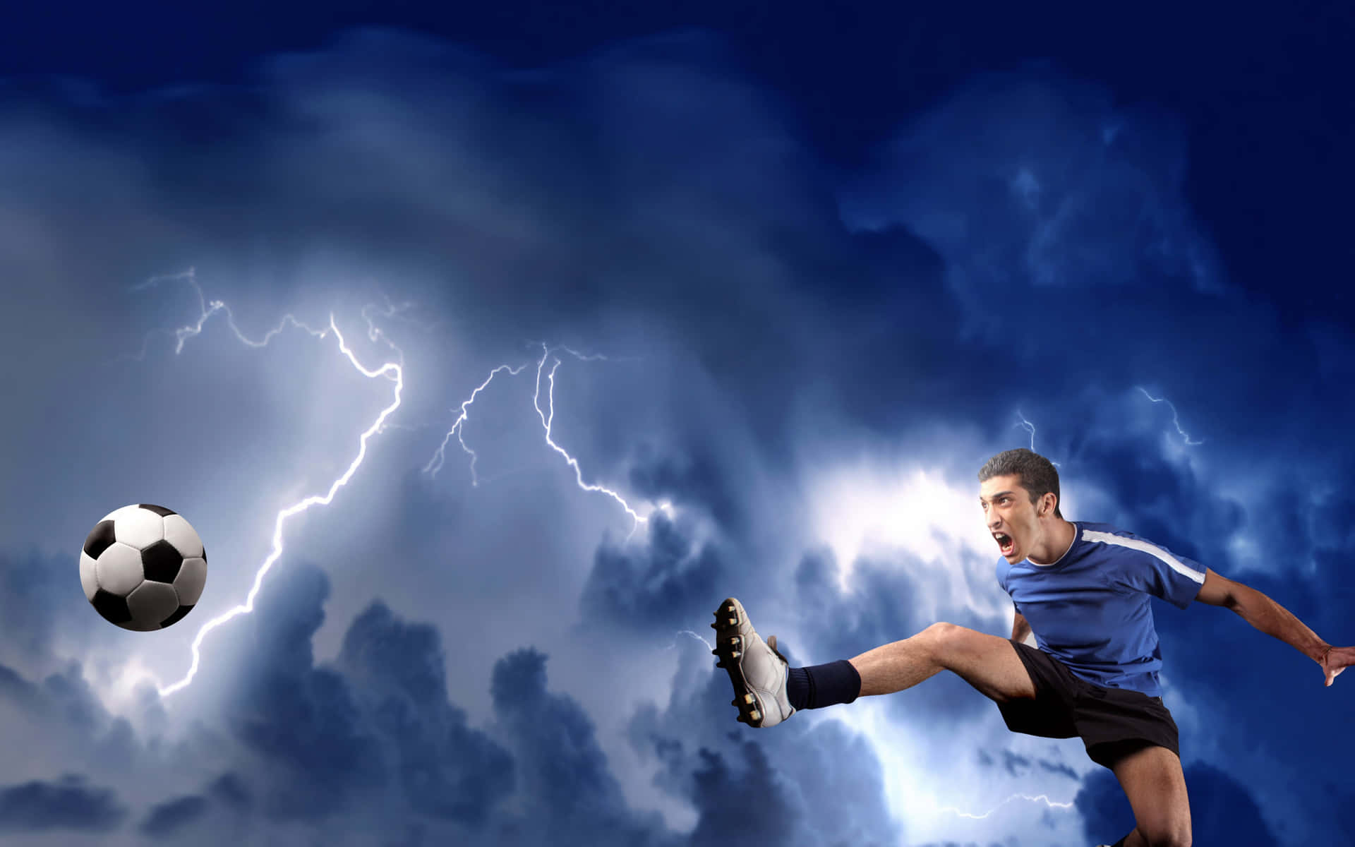 Fußballermit Hintergrundbild In Form Von Blitzen