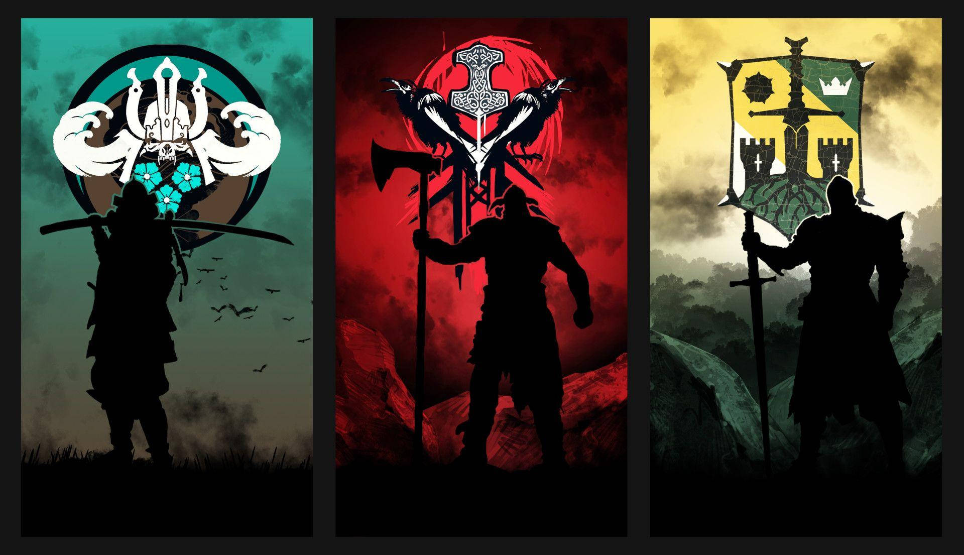 For Honor Game Faction Silhouettes And Flags Wallpaper