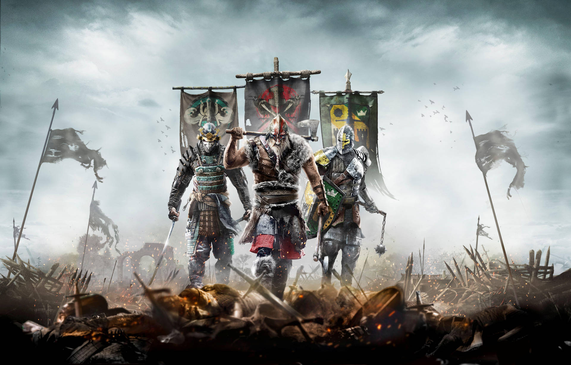 For Honor Game Three Factions And Flags Background
