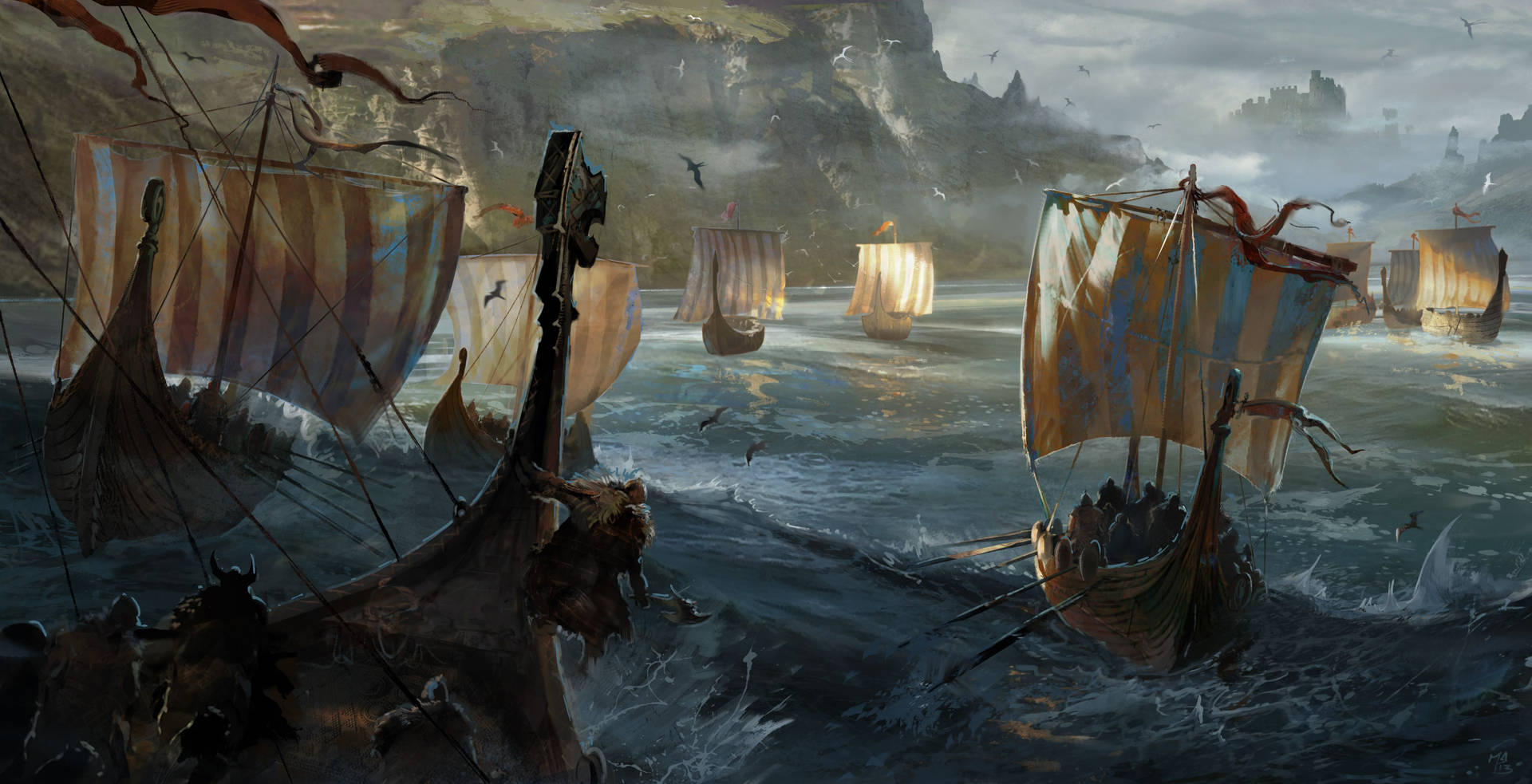 For Honor Game Viking Ships At Sea Background