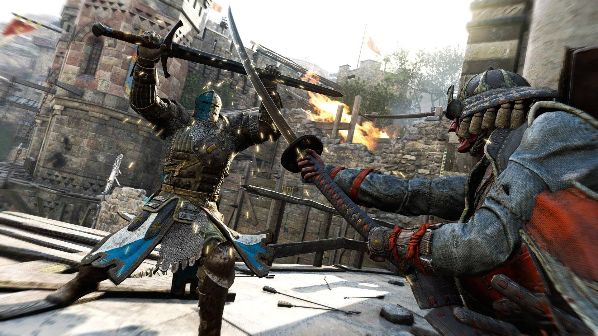 Epic Battle: Knight vs Samurai in For Honor Wallpaper