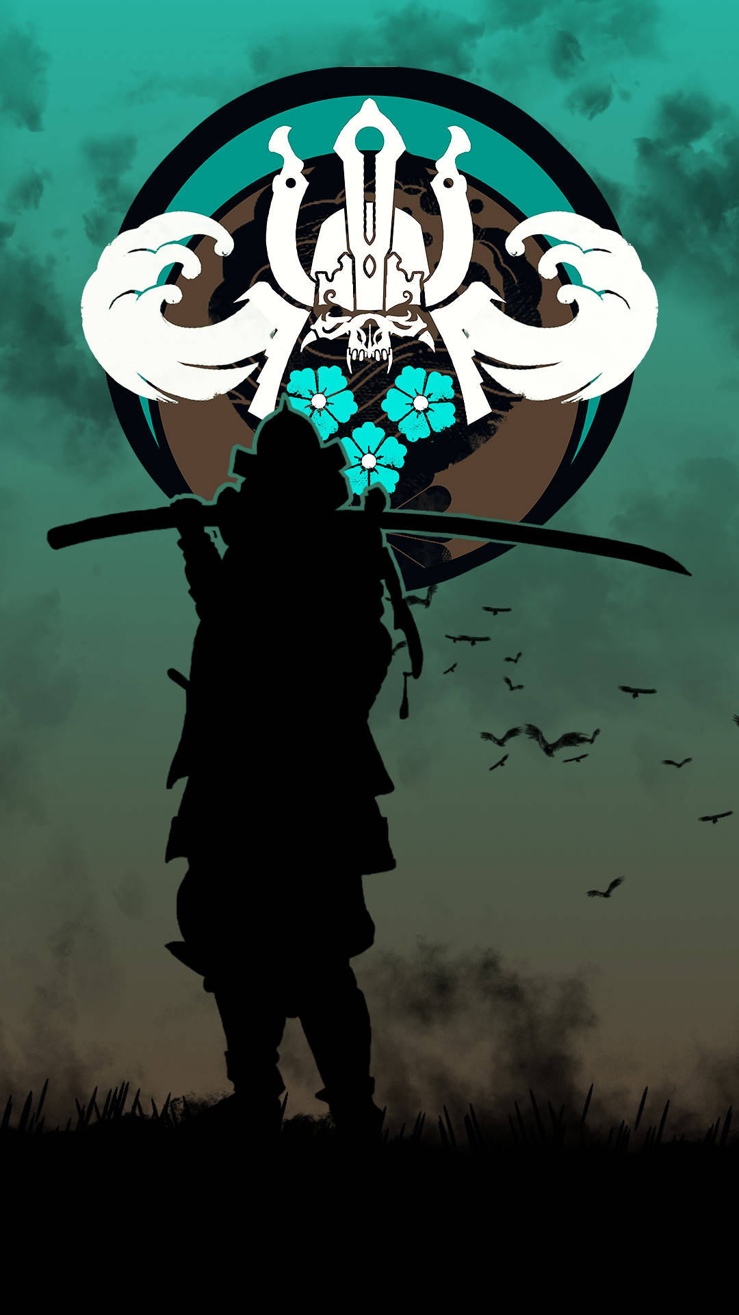 For Honor Phone Samurai Logo Silhouette With Katana Background