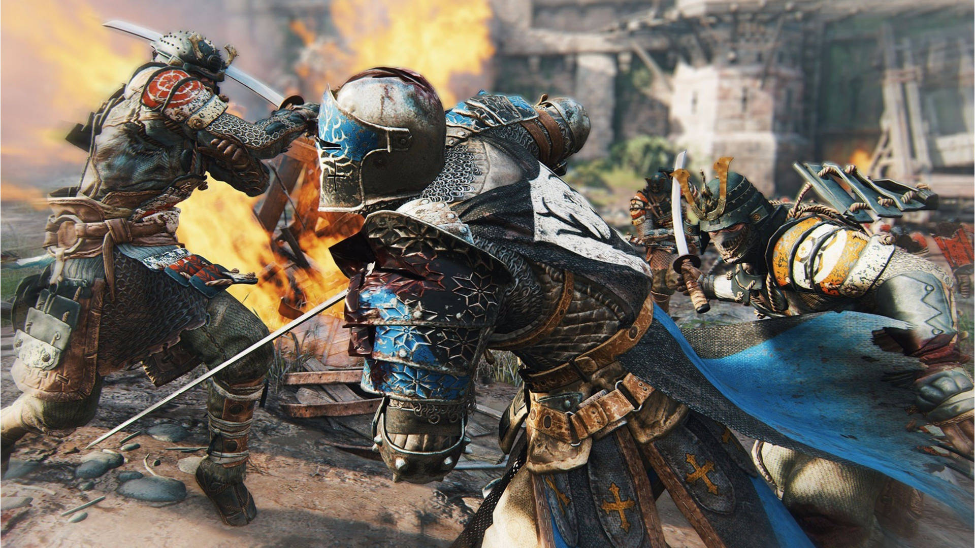 Warriors clash in an epic For Honor sword fight Wallpaper