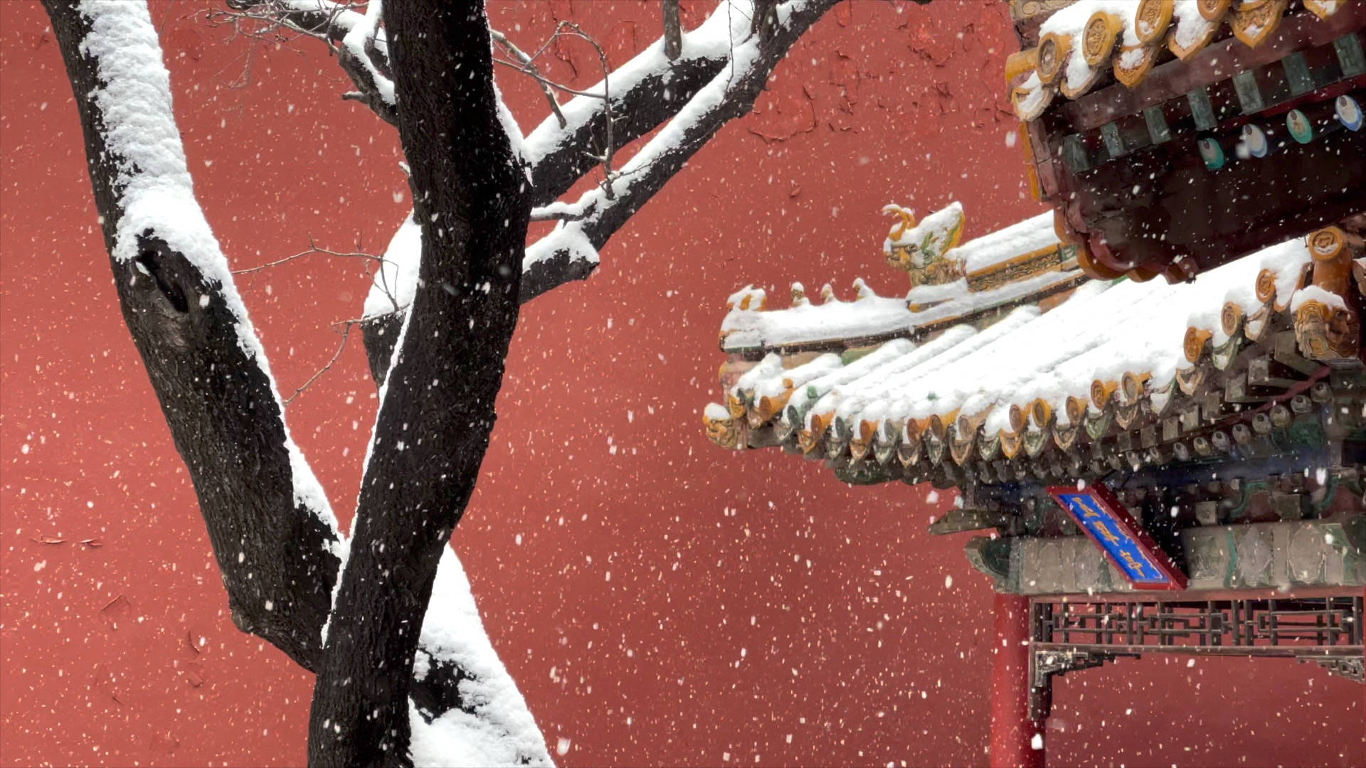 Forbidden City Roofs Covered In Snow Wallpaper