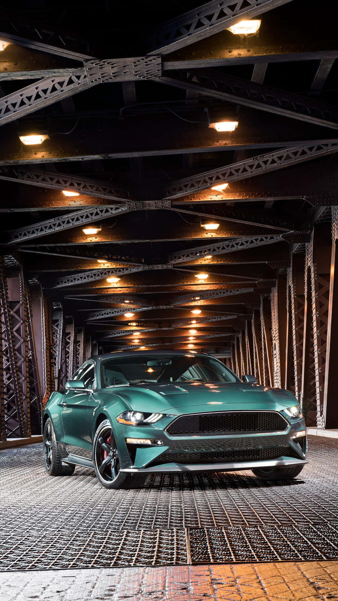Ford Mustang Bullitt roaring down the road Wallpaper