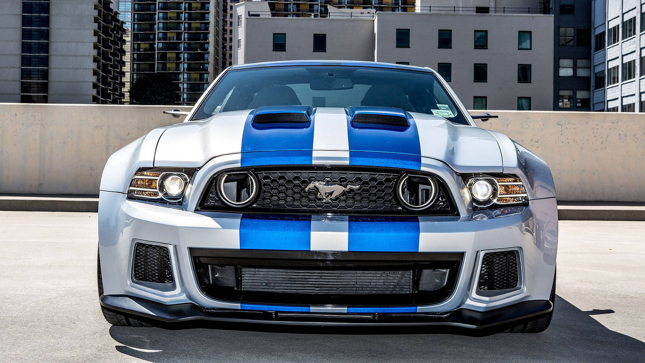 Ford Mustang Hd Blue And White Color Wallpaper