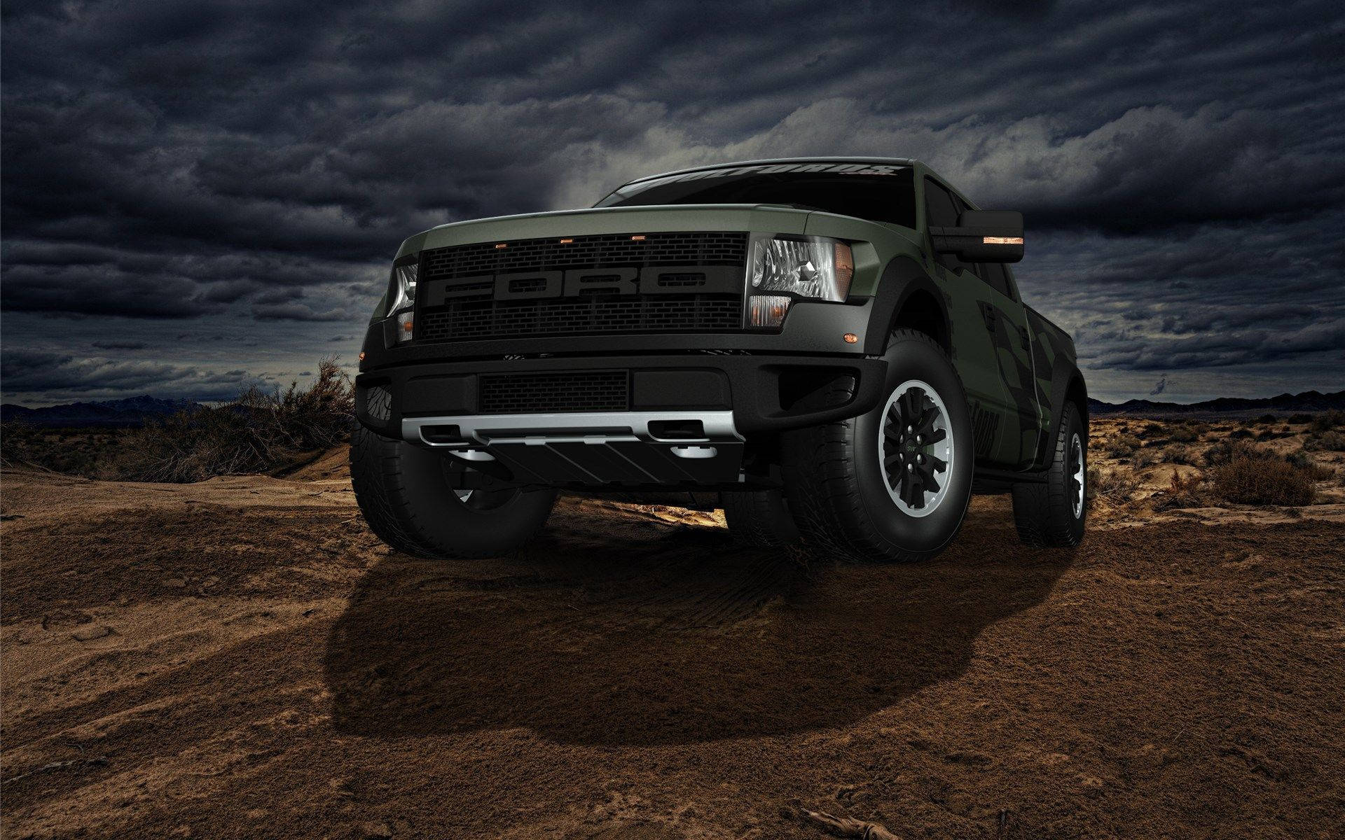 Ford Raptor In Forest Green Paint Background