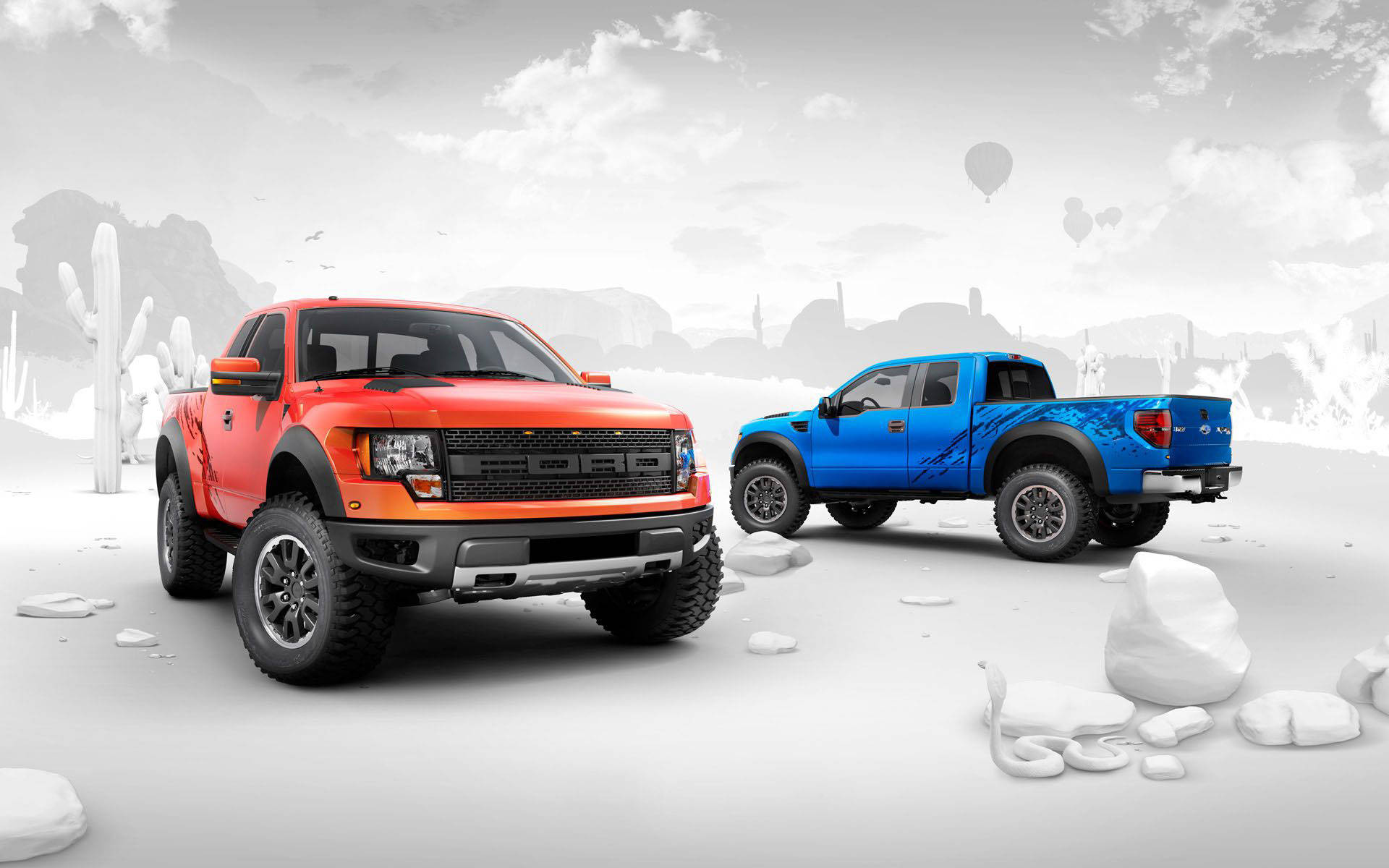Ford Raptors Contrasting Colors Picture