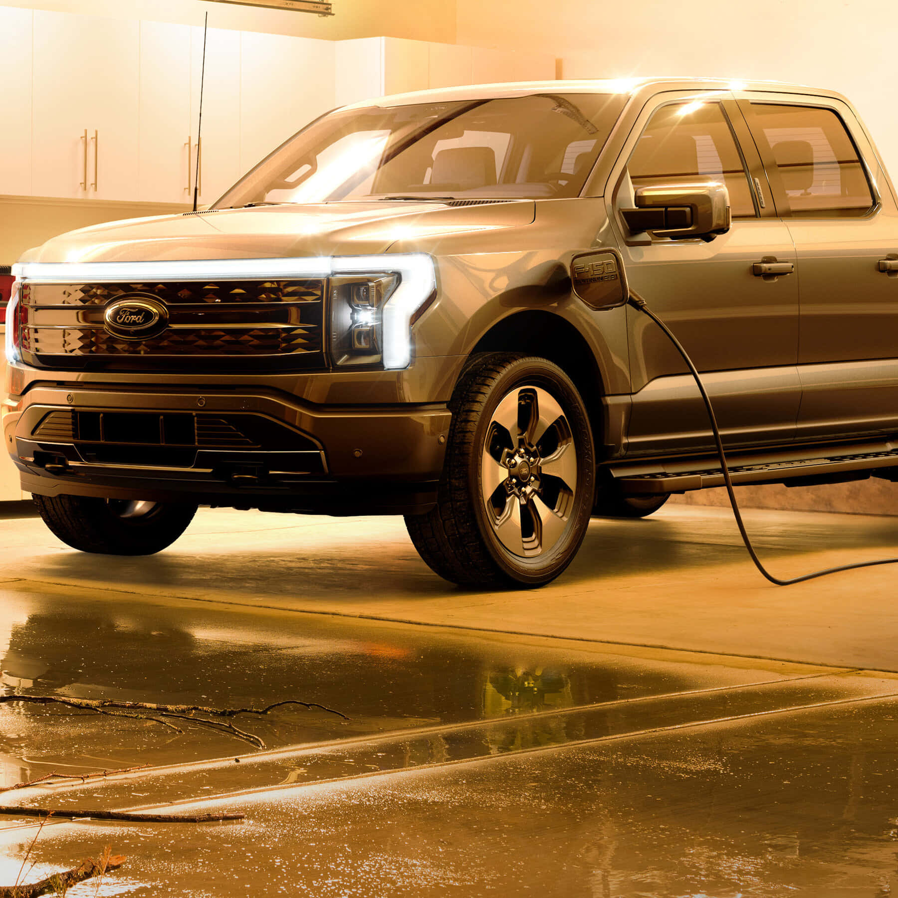 A Ford F-150 Pickup Truck Is Parked In A Garage