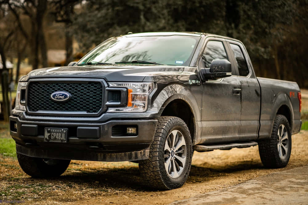 The Ford F - 150 Is Parked On A Dirt Road