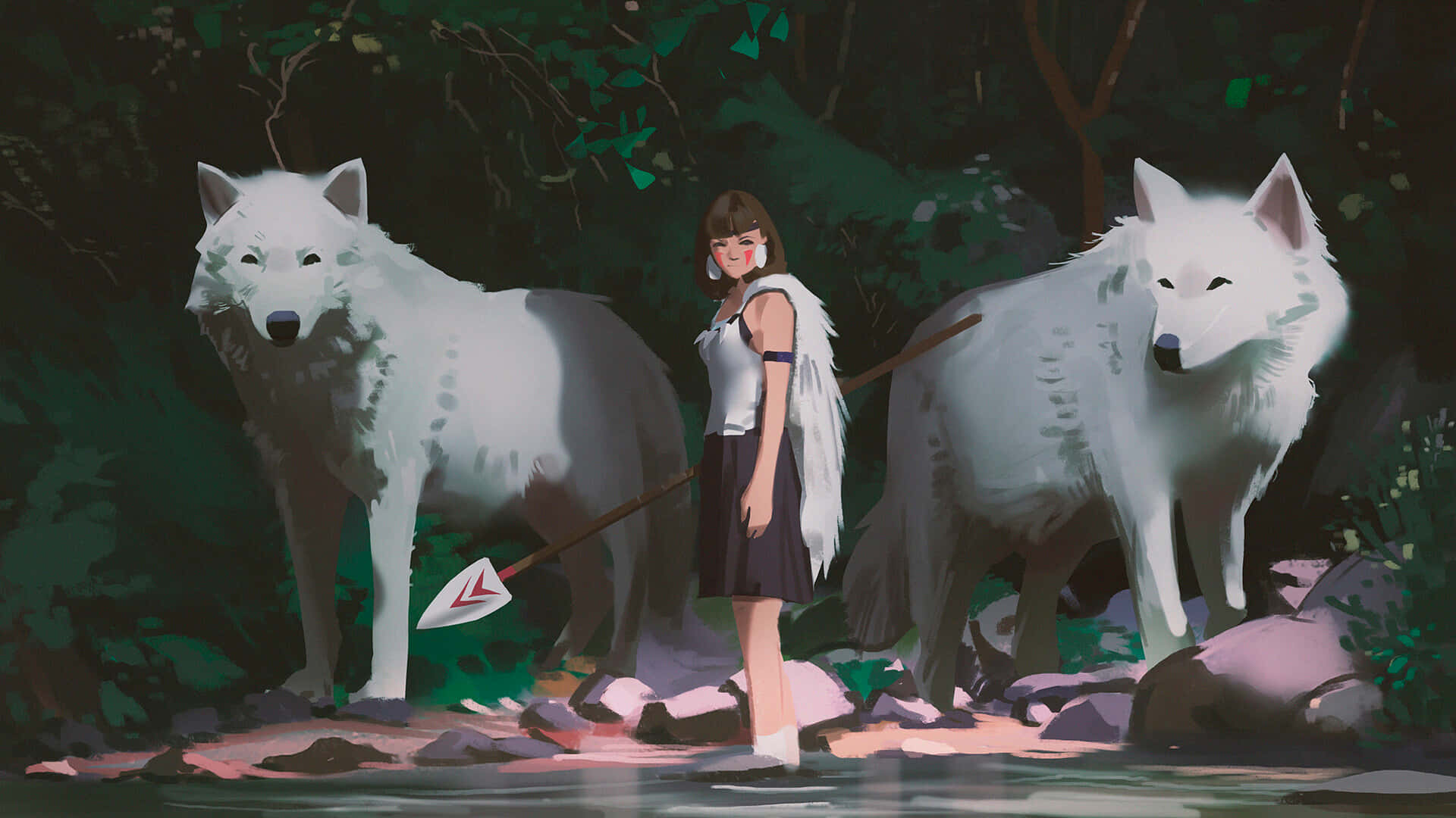 Forest Guardian Girland White Wolves Wallpaper