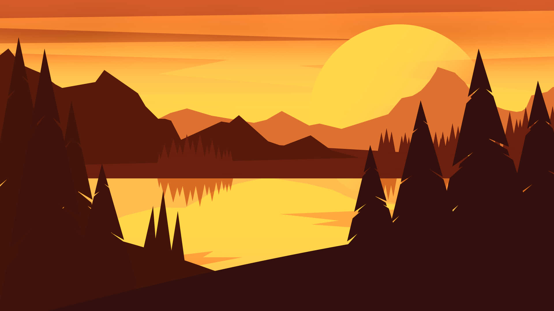 Forest Lake Mountain Landscape Vector Art Wallpaper