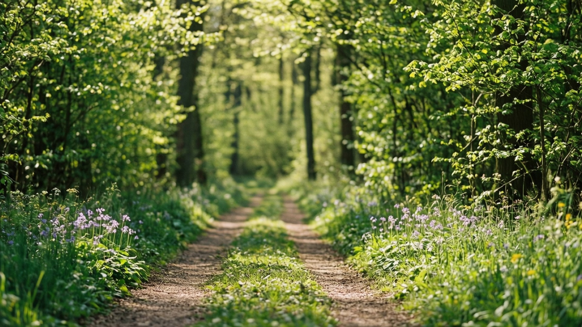 Sunlit forest path in Bettembourg, calming nature wallpaper