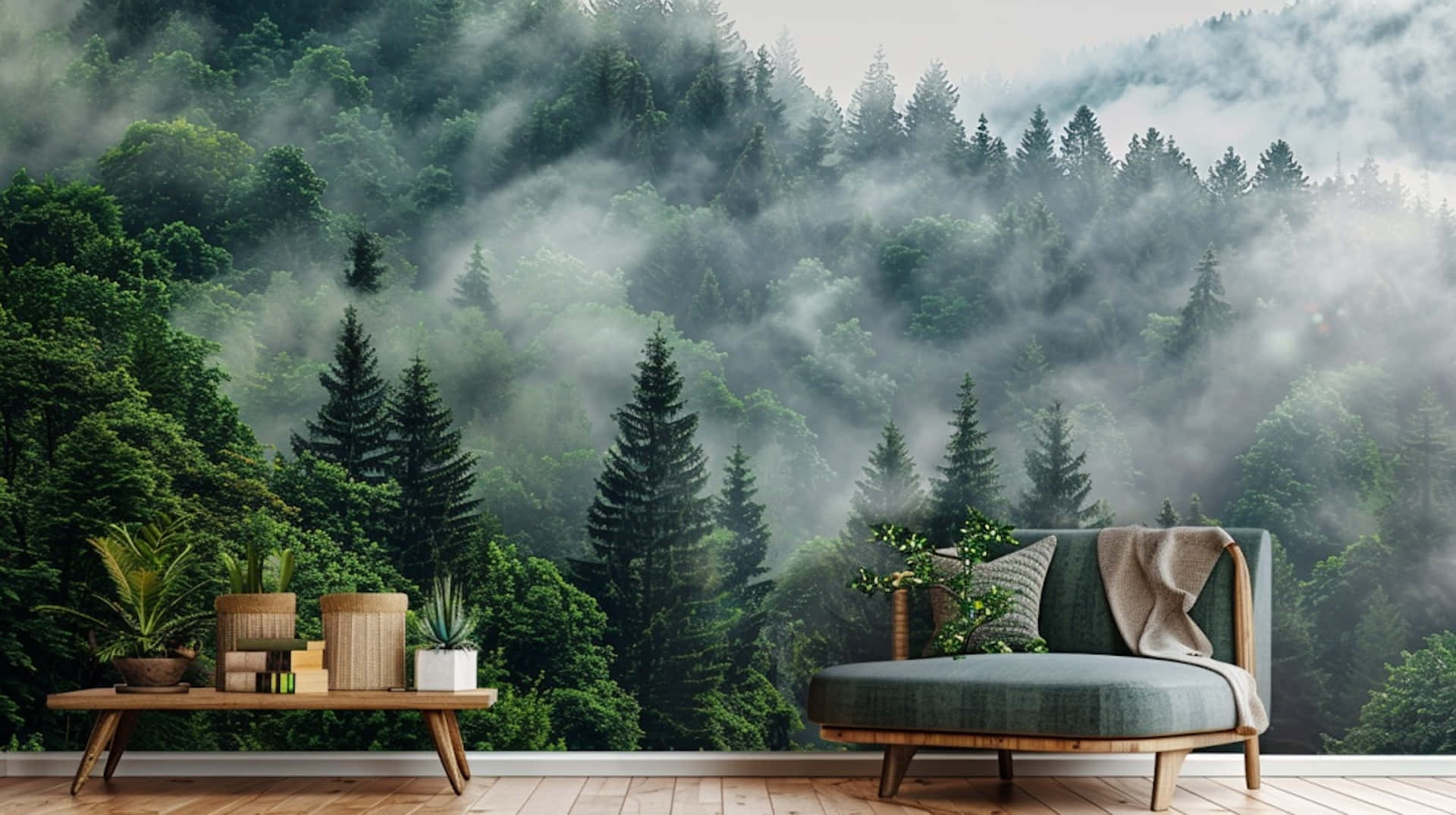 Forest Mist Mural Living Room Decor Wallpaper