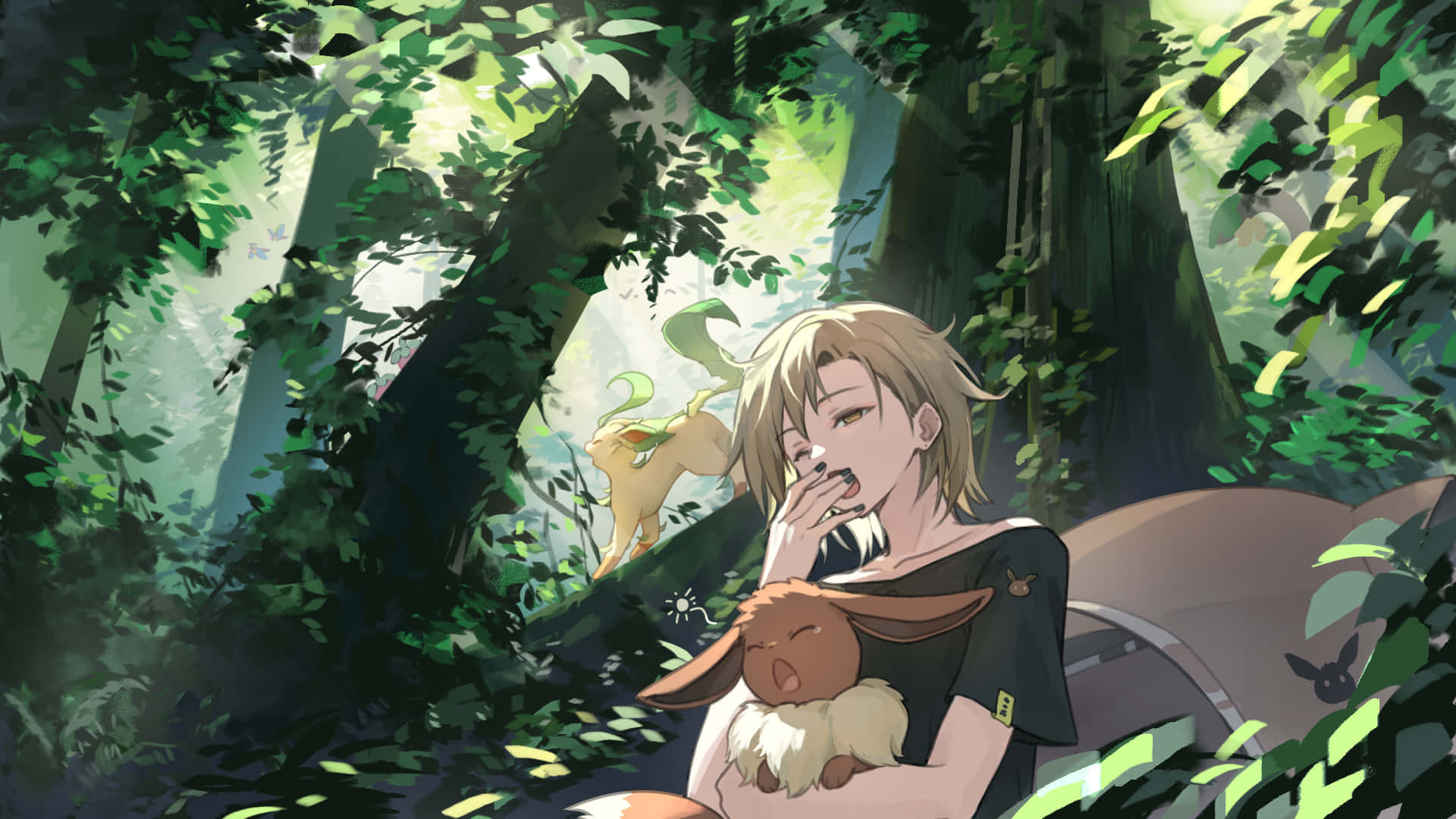 Forest Napwith Eeveeand Trainer Wallpaper