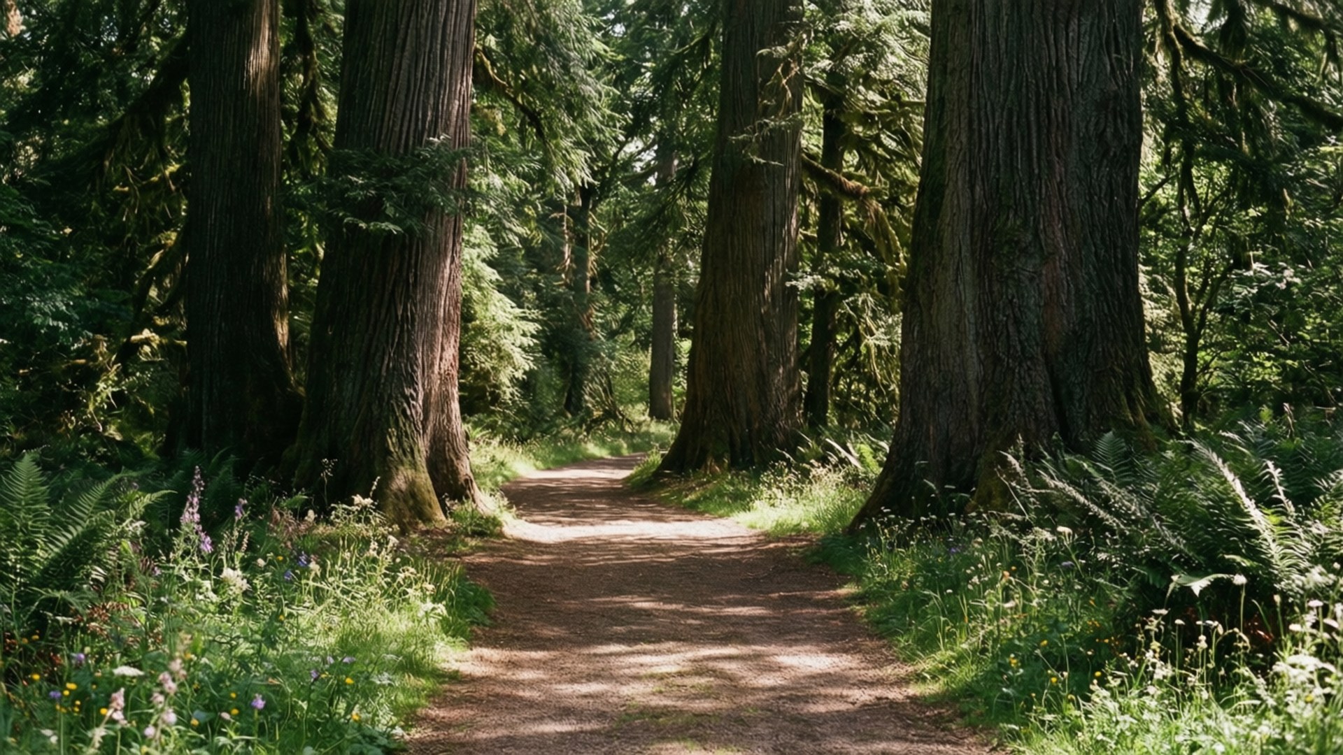 Waldweg mit geflecktem Licht Wallpaper