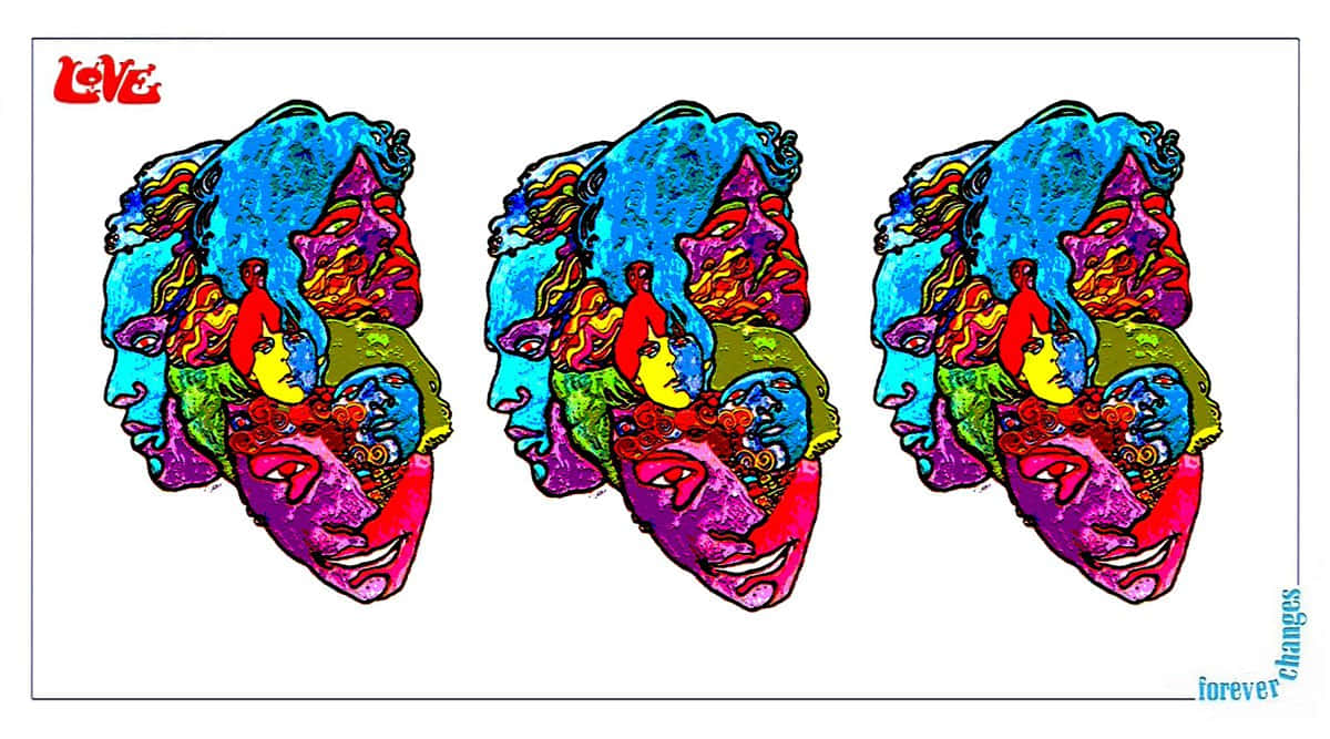 A Colorful Drawing Of Three Heads Wallpaper