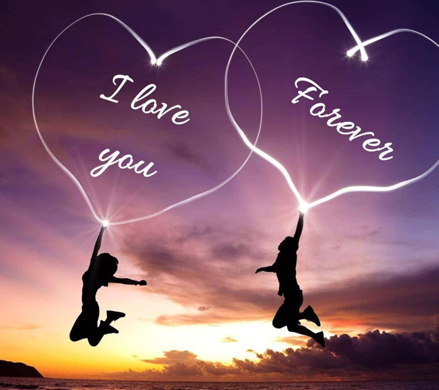 Two People Jumping In The Air With The Words I Love Forever You Wallpaper